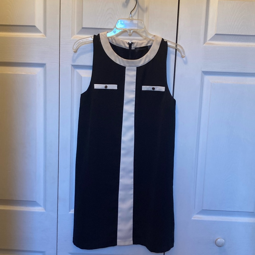 Simple and Elegant!!  Bordeaux shift Dress, size M. Black and Cream.